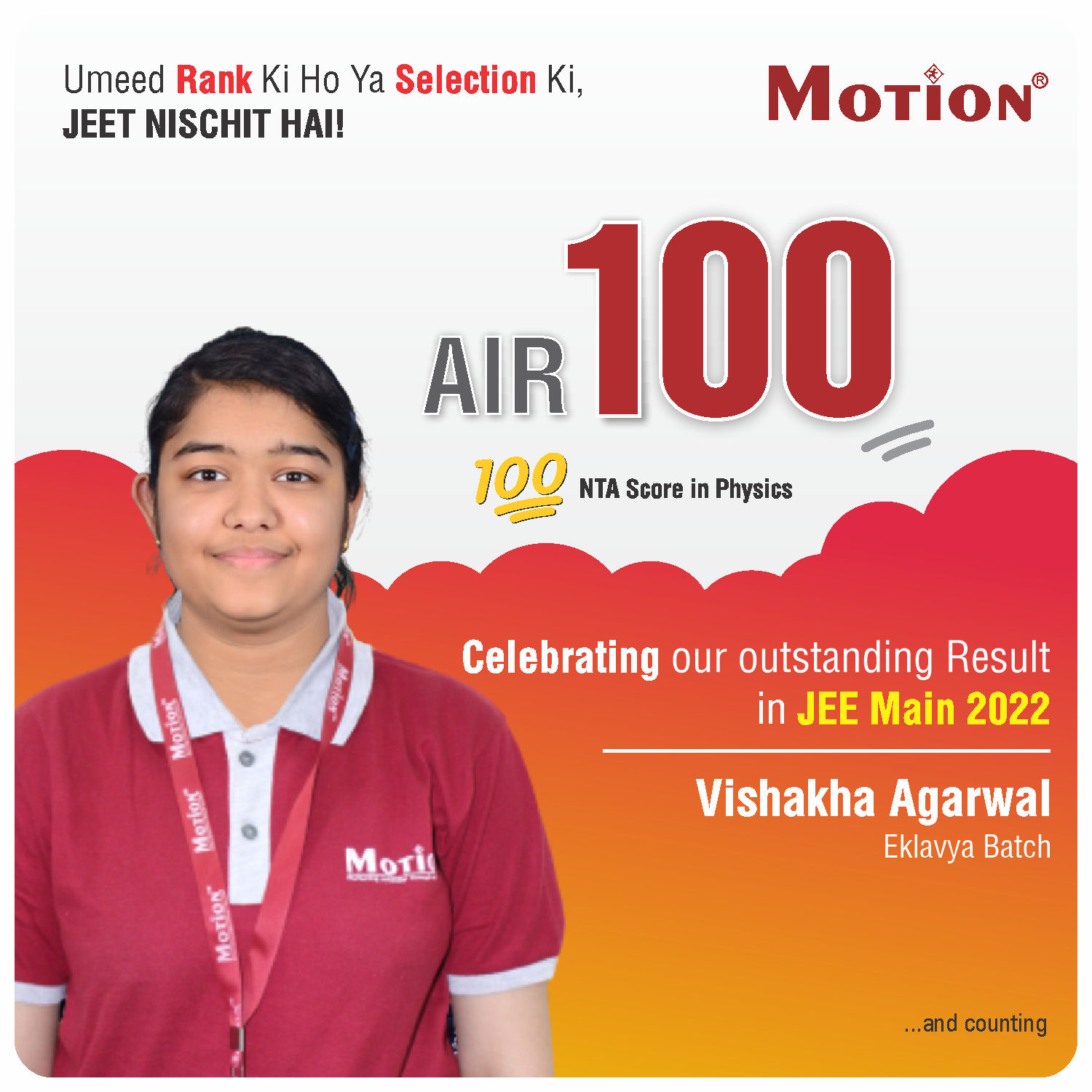 JEE Main Result 2022 Motion AIR 100